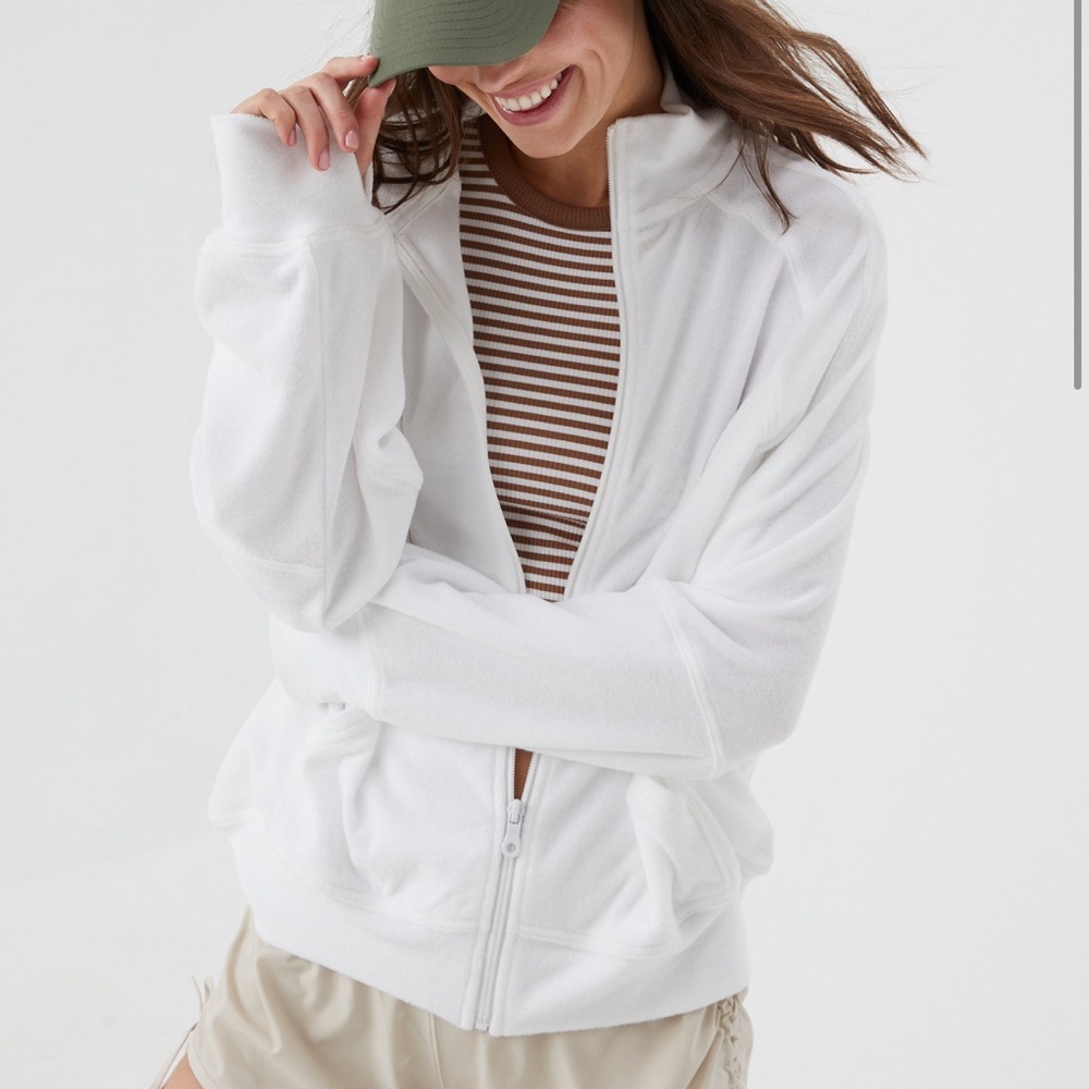 NWT OFFLINE By Aerie Towel Terry Full Zip Sweatshirt in White Women’s Size Large